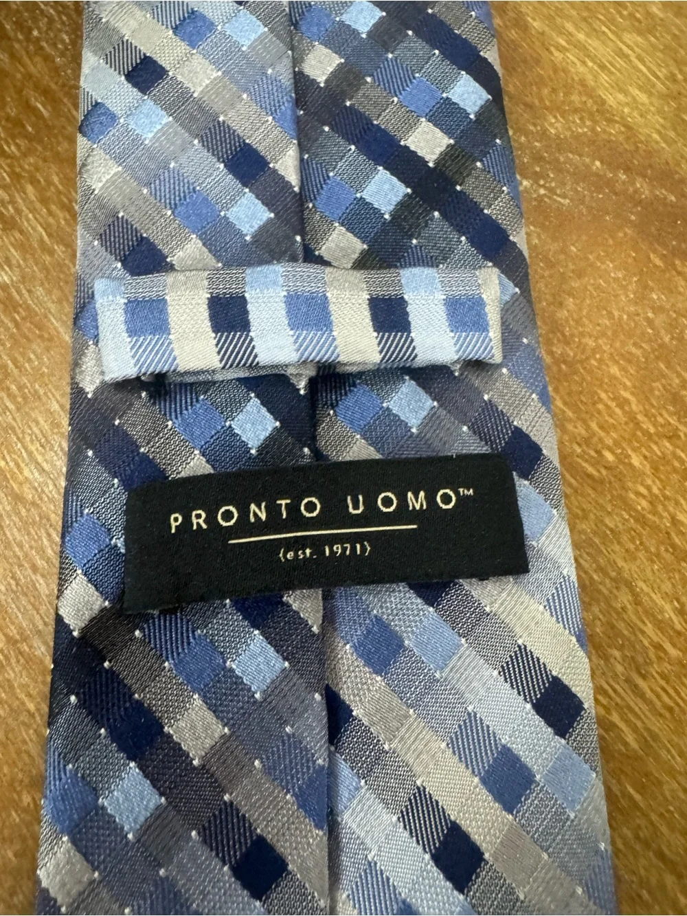 Pronto Uomo Blue and Gray Plaid Men's Tie